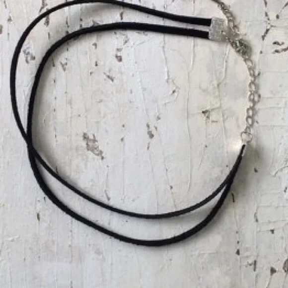 NWT Boho Vintage Black Suede Leather Double Layer Choker Black Necklace - Picture 2 of 4